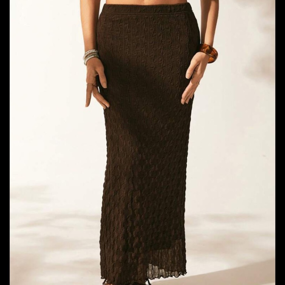 Topshop  Dark Brown Textured Maxi Skirt